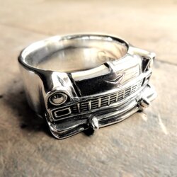 Handcrafted sterling silver statement ring inspired by a 1956 Chevrolet Bel Air