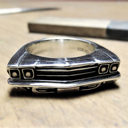 Handcrafted sterling silver statement ring inspired by a 1969 Chevrolet Chevelle