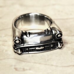 Handcrafted sterling silver statement ring inspired by a 1957 Chevrolet Bel Air front design