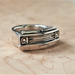 Handcrafted sterling silver statement ring inspired by a 1970 Chevrolet Blazer