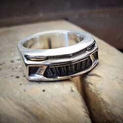 Handcrafted sterling silver statement ring inspired by a 2018 Chevrolet Camaro
