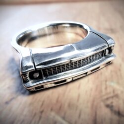 Handcrafted sterling silver statement ring inspired by a 1969 Chevrolet Nova