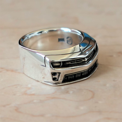 Handcrafted sterling silver statement ring inspired by a Chevrolet Camaro ZL1