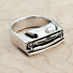 Handcrafted sterling silver statement ring inspired by a 1956 Ford F-100 pickup truck