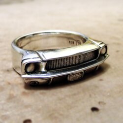 Handcrafted sterling silver statement ring inspired by a 1968 Ford Mustang Fastback