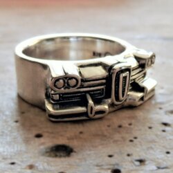 Handcrafted sterling silver statement ring inspired by a classic Edsel front design