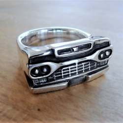Handcrafted sterling silver statement ring inspired by a classic Ford pickup truck