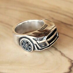 Handcrafted sterling silver statement ring inspired by a Ford Mustang GT500