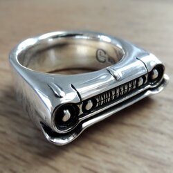 Handcrafted sterling silver statement ring inspired by a 1964 Dodge Polara