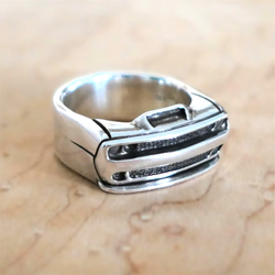 Handcrafted sterling silver statement ring inspired by a Dodge Challenger SRT Demon