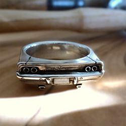 Handcrafted sterling silver statement ring inspired by a 1968 Dodge Charger rear design