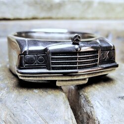 Handcrafted sterling silver statement ring inspired by a classic Mercedes-Benz front design