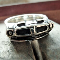 Handcrafted sterling silver statement ring inspired by a Pontiac Firebird Formula
