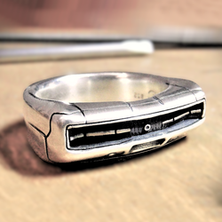 Handcrafted sterling silver statement ring inspired by a Chrysler 300