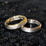 Handcrafted 14k two-tone wedding rings in yellow gold and white gold