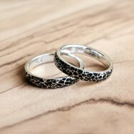 Handcrafted 925 sterling silver wedding rings with hammered and oxidized finish