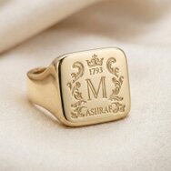 Handmade personalized gold signet ring with custom monogram engraving