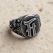 Handmade oxidized 925 sterling silver ornament signet ring with custom monogram