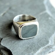 Handmade minimalist 925 sterling silver signet ring with rectangular face