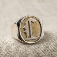 Handmade 925 sterling silver and gold monogram signet ring with two-tone initial design