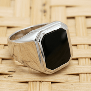 Handmade 925 sterling silver onyx signet ring for men