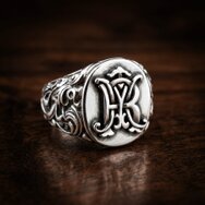 Handcrafted 925 sterling silver signet ring with ornate RM monogram engraving