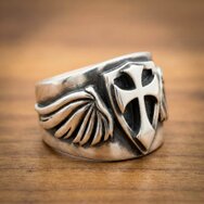 Handcrafted 925 sterling silver ring with raised Templar cross and dark oxidized details