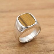 Handcrafted sterling silver signet ring with rectangular tiger’s eye gemstone