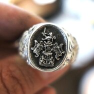 Handcrafted 925 sterling silver signet ring with finely engraved family crest