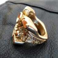 Handcrafted 18k gold biker ring with detailed knucklehead-inspired design