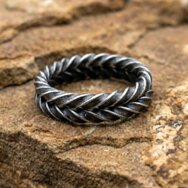 Handcrafted 925 sterling silver ring with braided texture and oxidized dark finish