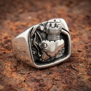 Handcrafted 925 sterling silver statement ring inspired by a classic Norton motorcycle