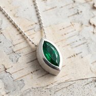 Handcrafted sterling silver pendant with green aventurine in marquise cut