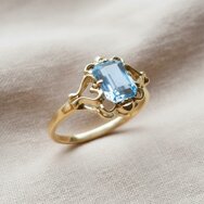 Aquamarin Ring Gelbgold 585 Vintage Design filigran Antik Stil Verlobungsring rechteckig hellblau
